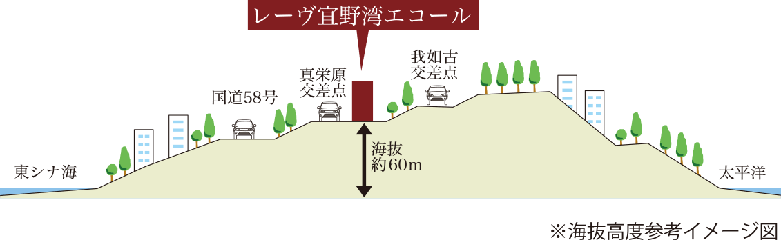 レーヴ宜野湾エコール　海抜高度参考イメージ図