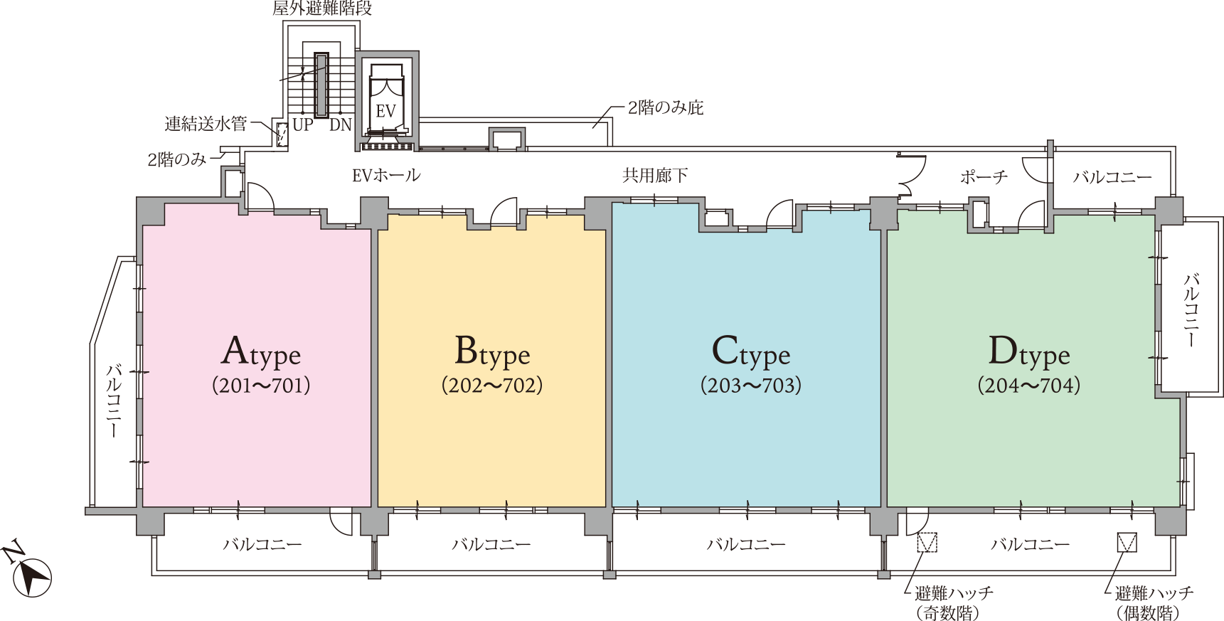レーヴ宜野湾エコール　2階～7階平面図