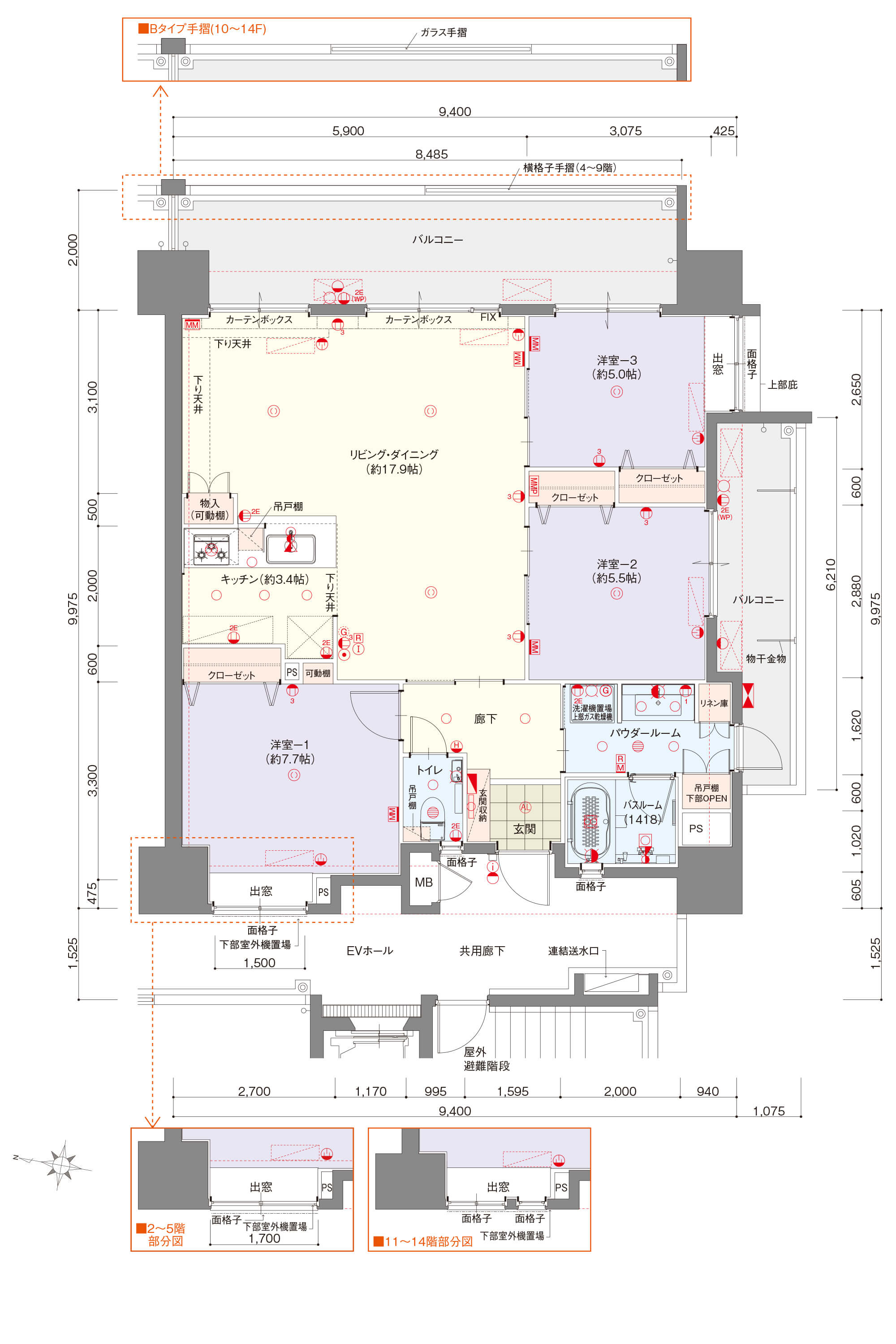 レーヴ牧港一丁目 3LDK Bタイプ セレクトプラン（オール洋間仕様）の間取り図