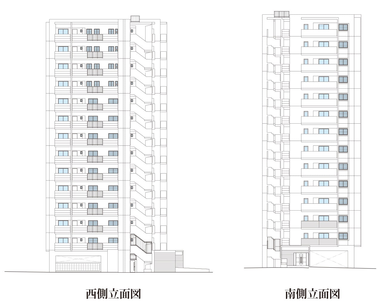 レーヴ牧港一丁目 Elevation Plan 西側立面図 南側立面図