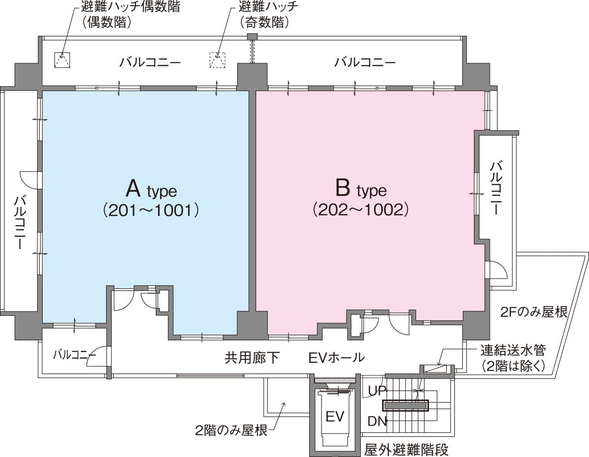 レーヴ牧港一丁目 Floor Plan 2階〜10階平面図