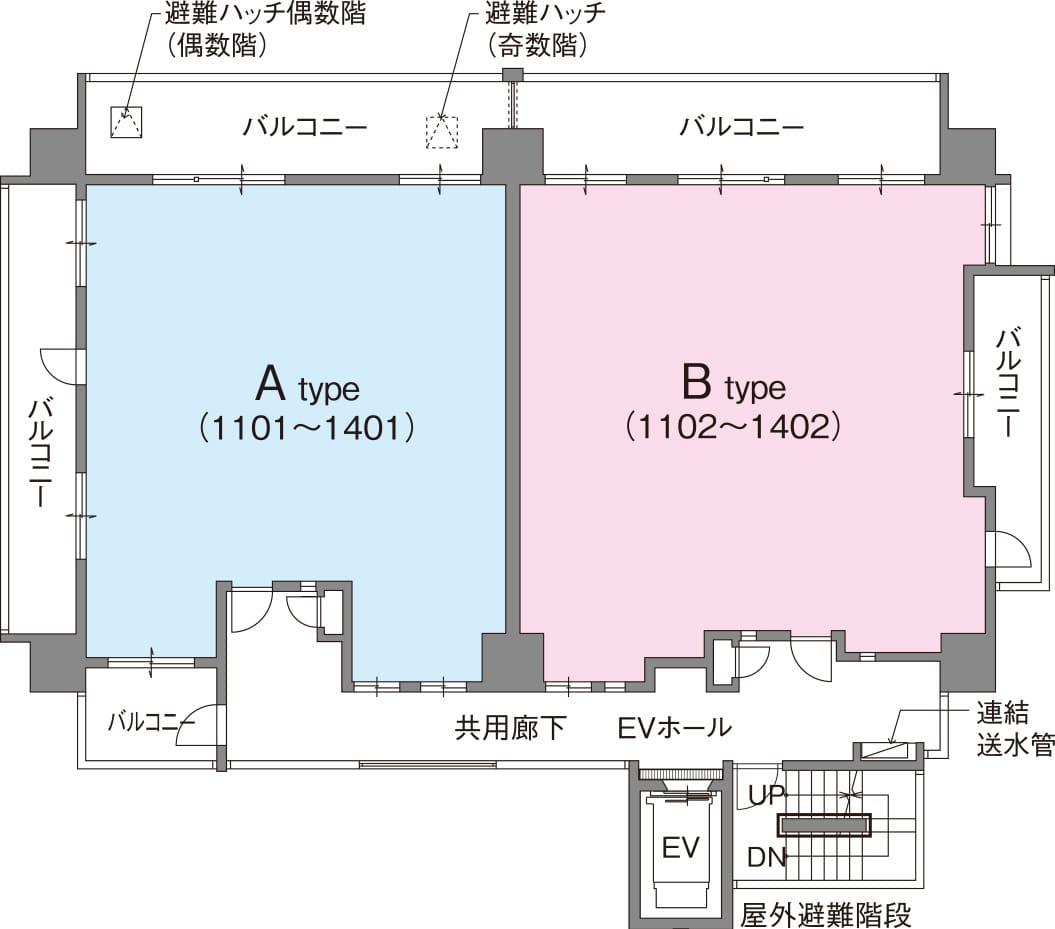 レーヴ牧港一丁目 Floor Plan 11階〜14階平面図