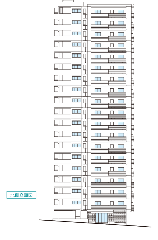 レーヴグランディてだこ浦西タワー　北側立面図