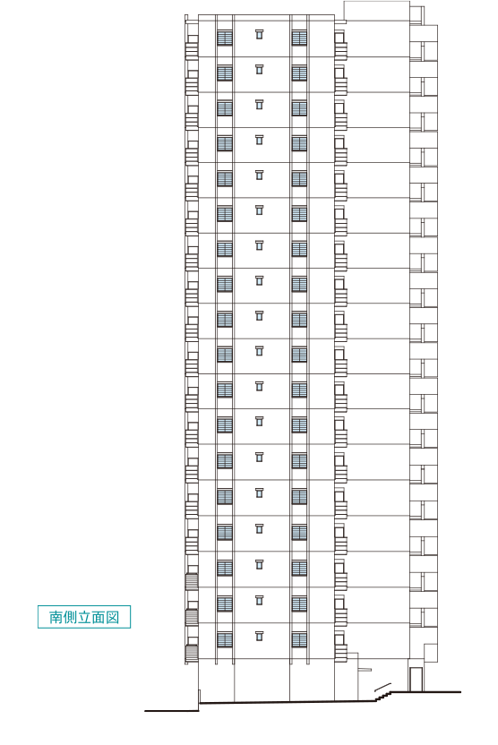 レーヴグランディてだこ浦西タワー　南側立面図