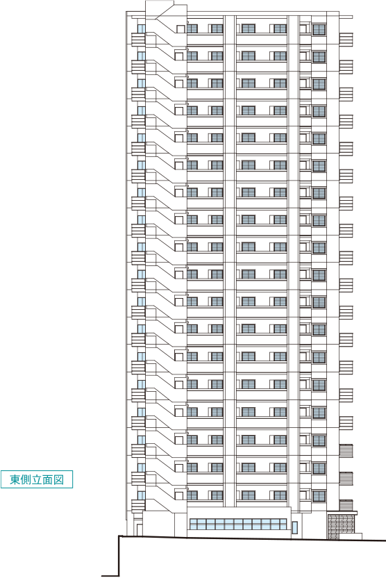 レーヴグランディてだこ浦西タワー　東側立面図