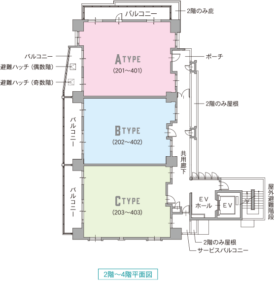 レーヴグランディてだこ浦西タワー　2階～4階平面図