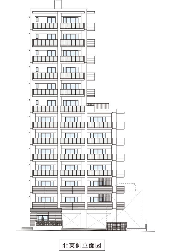レーヴグランディ那覇おもろまち　北東側立面図