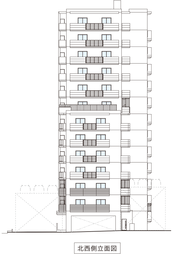 レーヴグランディ那覇おもろまち　北西側立面図