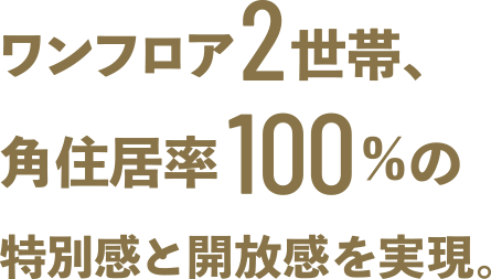 ワンフロア2世帯、角住居率100%の特別感と開放感を実現。