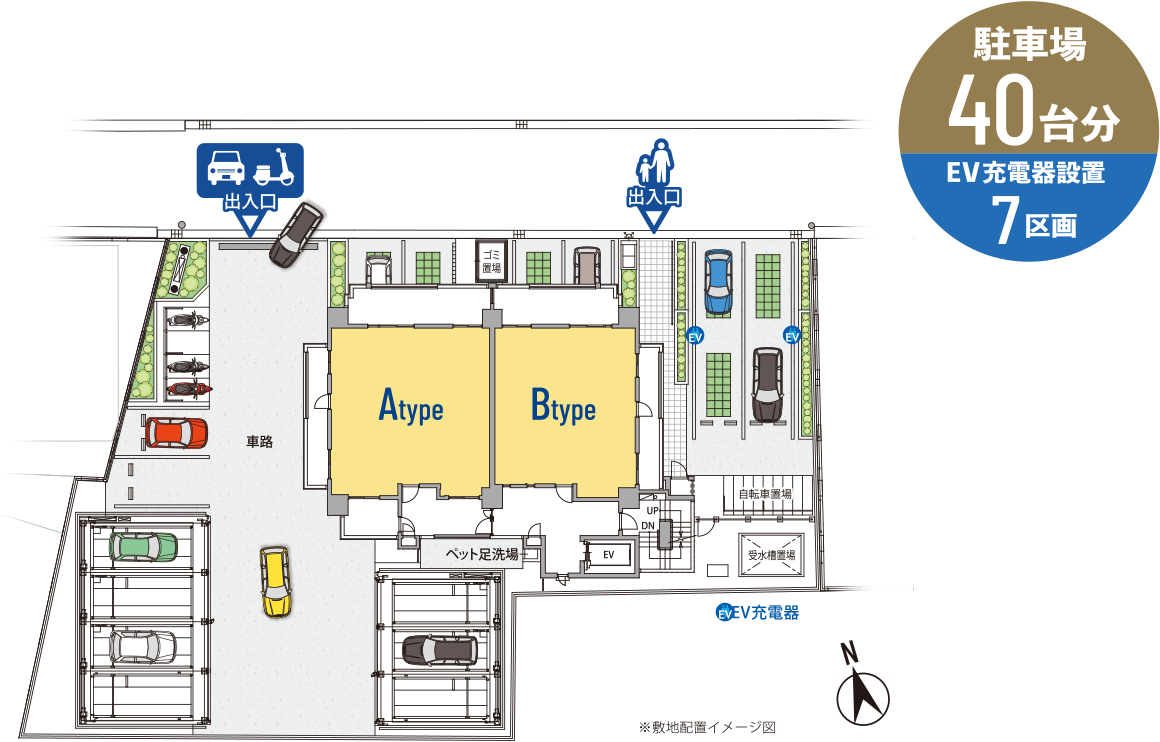 駐車場40台分　EV充電器設置7区画