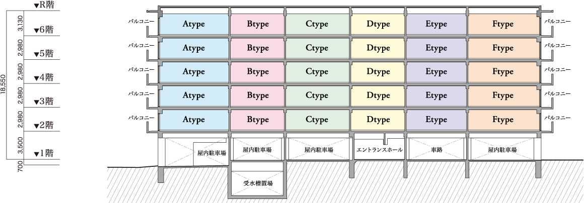 レーヴグランディ八重瀬　A-A断面図