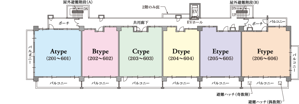 レーヴグランディ八重瀬　2階～6階平面図