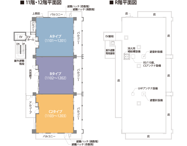 レーヴグラシアライカム東 沖縄県沖縄市与儀 ライカム近く 新築分譲マンション 11～12階・R階平面図