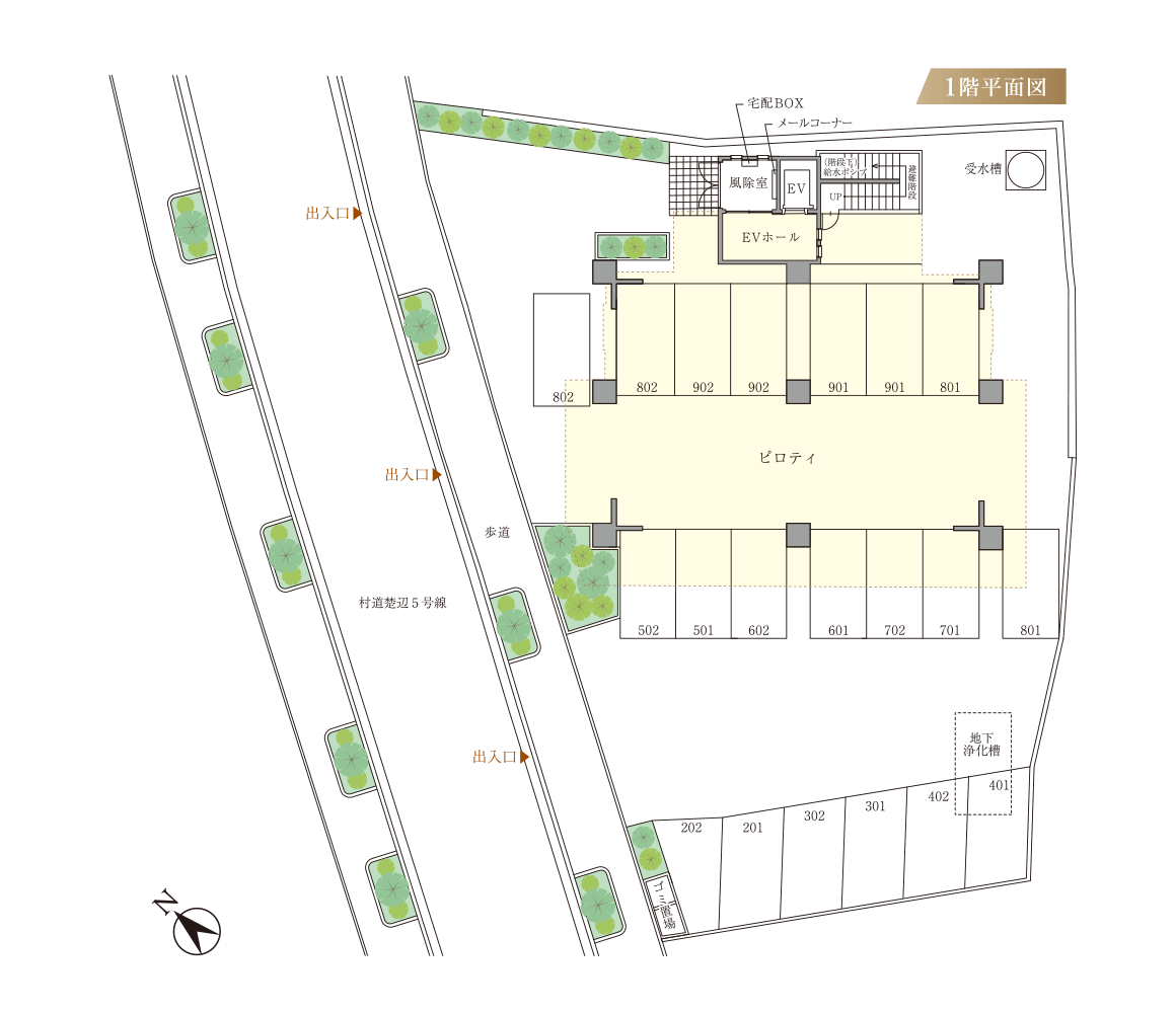 読谷村のオーシャンビュー FAN SEASIDE RESIDENCE 1階平面図