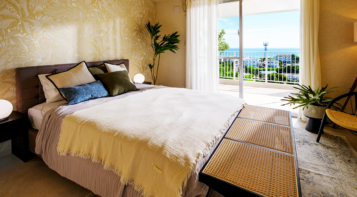 読谷村のオーシャンビュー FAN SEASIDE RESIDENCE マスターベッドルーム