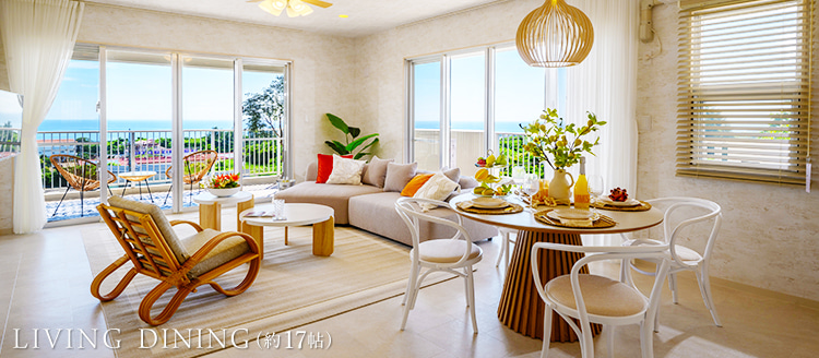 読谷村のオーシャンビュー FAN SEASIDE RESIDENCE LIVING DINING(17帖)
