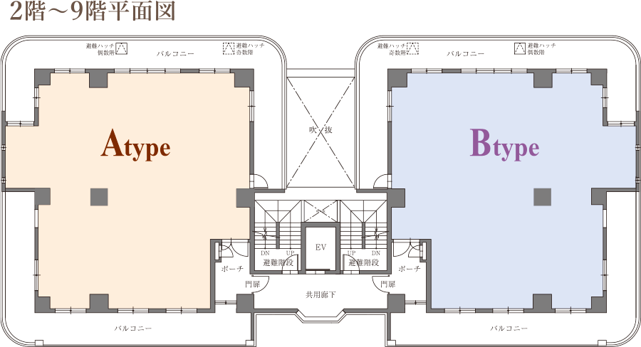 読谷村のプレミアムレジデンス　FAN TORII MANSION　2階〜9階平面図